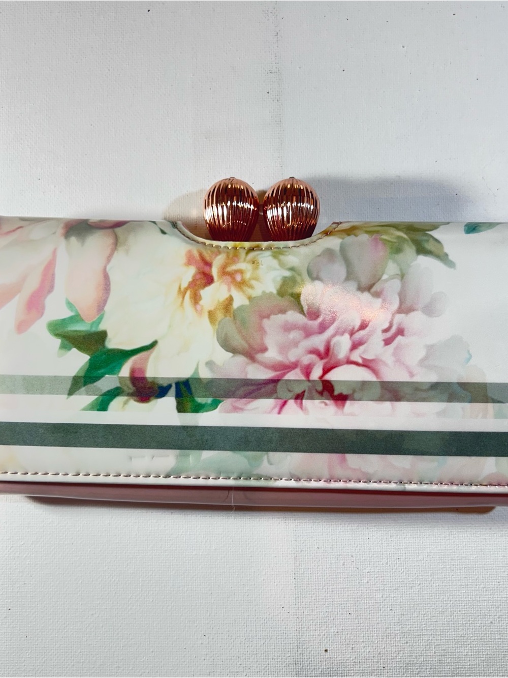 Ted Baker London In Full Bloom Floral Pink Coated Leather Matinee Wallet